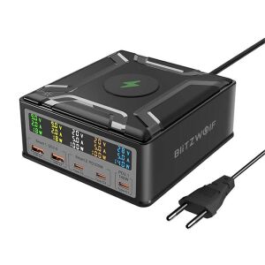 Ładowarka sieciowa Blitzwolf BW-S28 260W, 2xUSB-A, 3xUSB-C, 15W ładowarka bezprzewodowa (czarna) 144748178 - Bezprzewodowa ładowarka