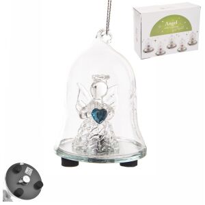 DZWONEK SZKLANY 8CM LED I ANIOŁ NA BATERIE 144751168 - Ozdoby choinkowe