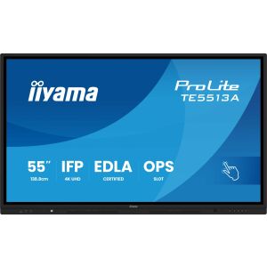iiyama TE5513A-B1AG digitális kijelző Interaktív síkkijelző 138,7 cm (54.6") Wi-Fi 450 cd/m² 4K Ultra HD Fekete Érintőképernyő Beépített processzor Android 18/7