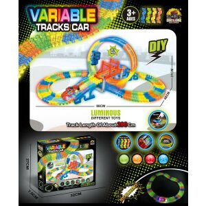 Fluoreszkáló versenypálya gyerekeknek 3+ rugalmas alkatrészek 157 db+Autó LED-+360 hurok 144767367 - Autópálya & Parkolóház