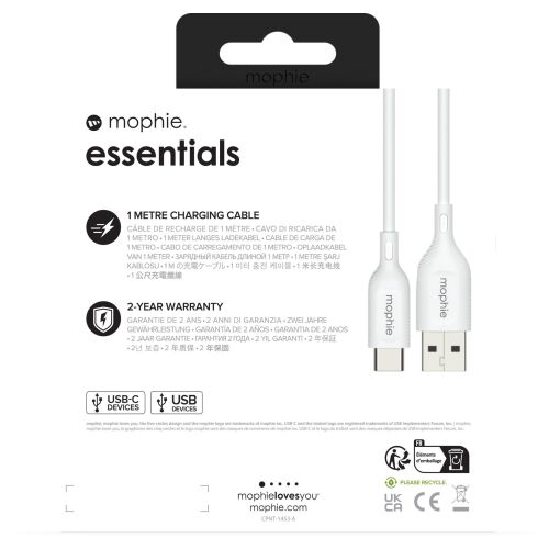 Mophie Essentials USB-A/USB-C kábel 1m fehér 144773104