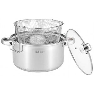 Rozsdamentes acél edény tetővel és Kinghoff olajsütővel, Kh-1630, 5,5L, 24 cm, ezüst
