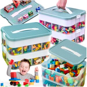 Pojemnik 2-warstwowy na klocki organizer z przegródkami 2 piętrowy kuferek