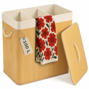 Kosz na pranie bambusowy trzykomorowy beż 100 l