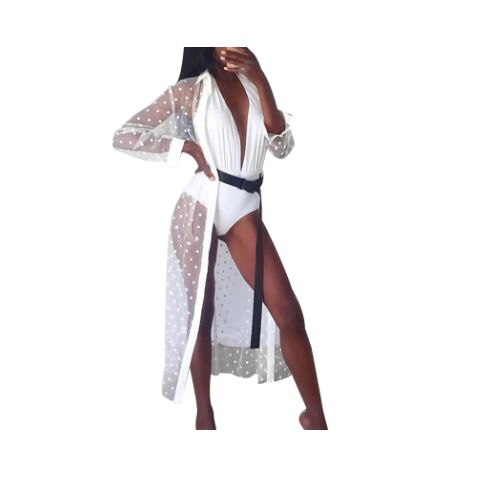 Narzutka plażowa pareo na plażę przeźroczysta długa zwiewna koszula letnia 144785445