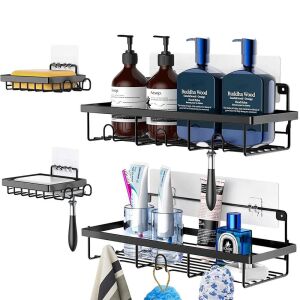 Fekete fém zuhanypolc 4 db.