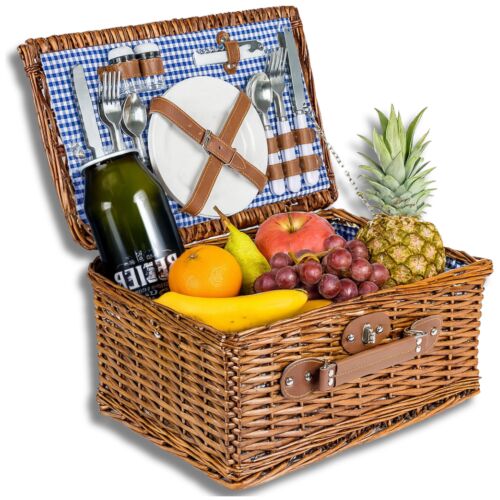 Kosz wiklinowy piknikowy 4osób zestaw sztućce prezent na romantyczny wyjazd 144787795