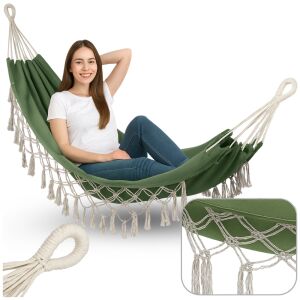 Hamak boho ogrodowy brazylijski makrama dwuosobowy zielony duży leżak xxl
