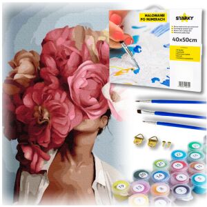 Kreatywny obraz do malowania po numerach głowa w kwiatach z ramą dzieci