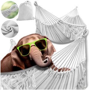 Hamak ogrodowy wiszący makrama boho jednoosobowy mocny 280x80 bujak szary