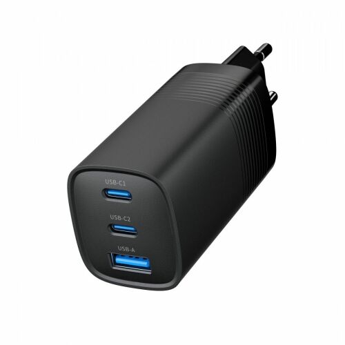 Cablexpert 3 portos 65 W-os GaN USB PowerDelivery gyorstöltő | TA-UC-PDQC65-01-BK 169158615 