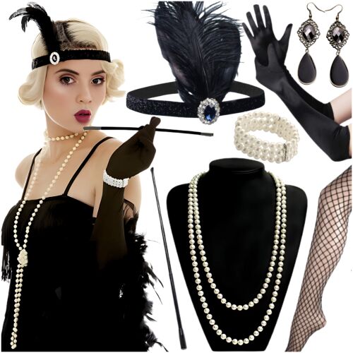 Strój karnawałowy lata 20 akcesoria zestaw retro kostium opaska dorosłych 144803290