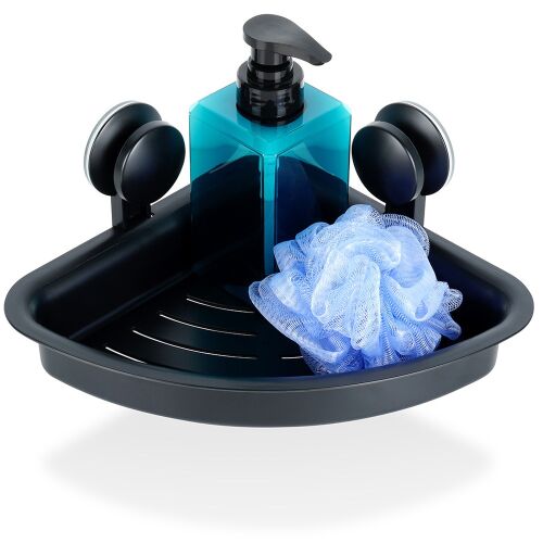 Fekete zuhanypolc tapadókorongokkal, sarok, 28x22x12 cm 144807678