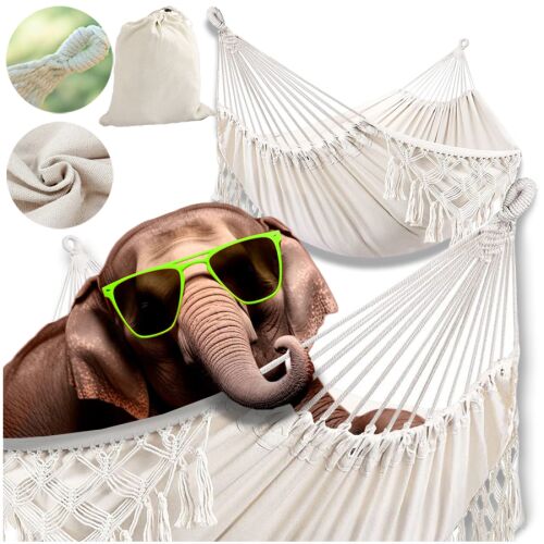 Hamak ogrodowy boho makrama 280x80 jednoosobowy turystyczny beżowy vintage