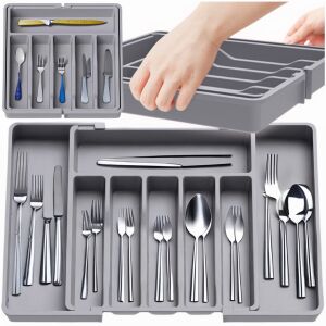 Organizer do szuflady kuchennej na sztućce rozsuwany wkład kuchenny szary