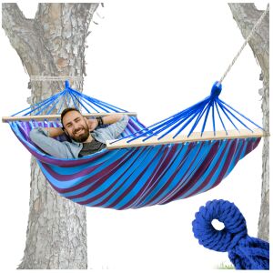 Hamak z poprzeczką drążkiem ogrodowy jednoosobowy 200 x 80 150 kg mocny 144814586 - Kert