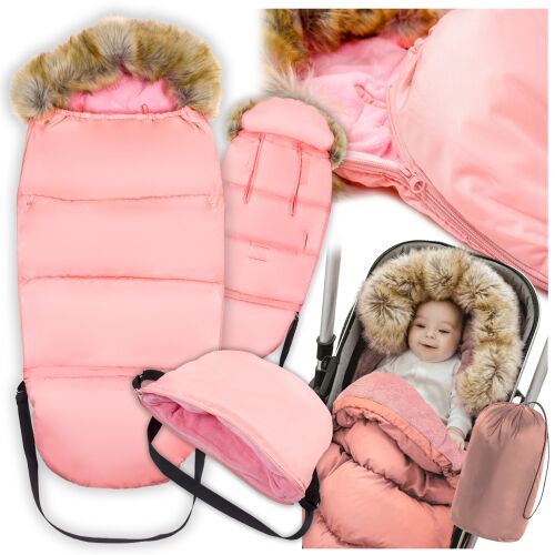 Śpiworek z futerkiem na sanki na zimę do wózka fotelika zestaw spacerówki