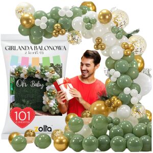 Komplet girlanda balonowa zielony złoty urodziny konfetti chrzciny 101szt