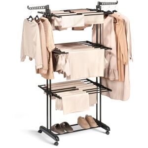 Fekete fém függőleges szennyestartó kerekeken 125x170 cm 144820523 - Ruhaszárító