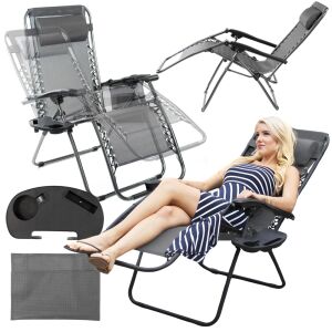 Fotel leżak ogrodowy składany rozkładany zero gravity turystyczny grafit