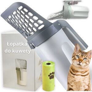 Duża łopatka do kuwety pojemnikiem szufelka żwirek kota + worki na odchody PetJet