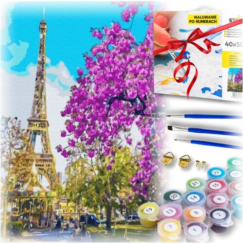 Zestaw do malowania po numerach z ramą artystyczny pędzle eiffla drzewo 144823906