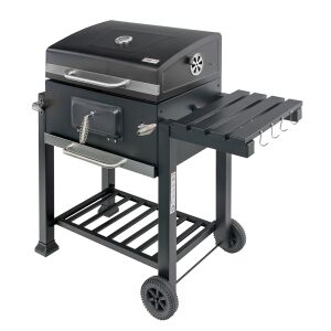 Mega-M fekete faszenes kerti grill fedéllel, 1x oldalsó asztal 55x42 N