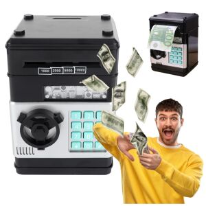 Sejf skarbonka dla dzieci na pin duża elektroniczna monety czarny bankomat