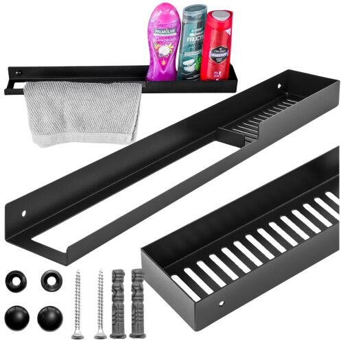 Czarna półka łazienkowa wisząca pod prysznic na ręcznik regał na kosmetyki 144830165