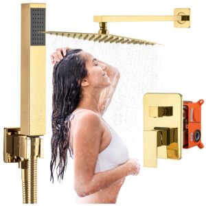 Bateria prysznicowa deszczownica słuchawką złoty błysk mieszacz podtynkowy