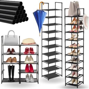 Szafka regał 33x33x173 składany na obuwie buty stojak metalowa rama czarny