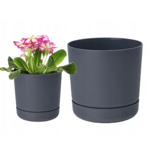 Műanyag virágcserép aljjal 13x14,6cm antracit matt