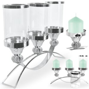 Świecznik glamour srebrny szklany komunia lampion latarenka na stół duży 144841311 - Gyertyatartó