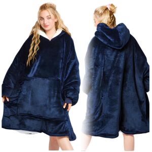 Koc bluza kocobluza gruba oversize z kapturem 2w1 granatowa prezent wygodny 144841674 - Pléd