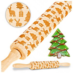 Wałek z motywem świątecznym strukturalny drewniany grawerowany do pierników 144842486 - Sodrófa & Nyújtófa