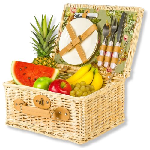 Kosz piknikowy z wikliny termotorba sztućce dla 2 osób praktyczny prezent 144842514