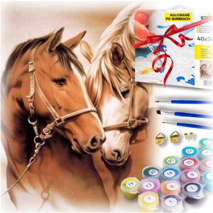 Malowanie po numerach dla dorosłych obraz konie farby wyjątkowy upominek
