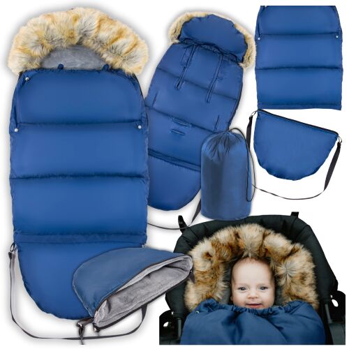 Zestaw śpiworek do wózka fotelika na sanki zimę granatowy torba + pokrowiec 144844626