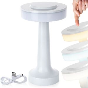 LED asztali lámpa, fehér, vezeték nélküli, 3 világítási mód, 21 cm