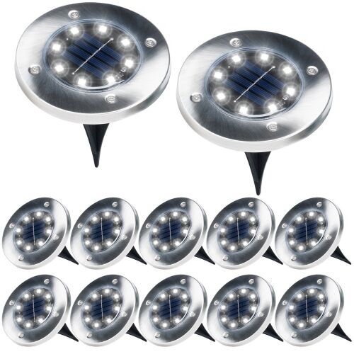 Napelemes LED kerti lámpák, acél, beütött, 11,5 cm, 12 db.