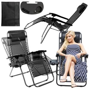 Leżak ogrodowy plażowy grawitacyjny fotel składany zagłówek tacka sakwa 130 144846875 - Napozóágy & Nyugágy
