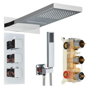 Bateria prysznicowa podtynkowa 3w1 wodospad prysznic deszczownica chrom