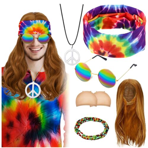 Duży zestaw przebranie hipis unisex peruka lata 60 70 retro strój karnawał 144849584
