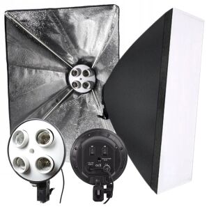 Zestaw 2w1 lampa studyjna światło stałe ciągłe 4x żarówki i softbox 50x70cm