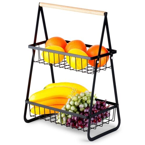 Fekete fém gyümölcskosár, 2 szintes 144851155