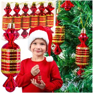 Bombki choinkowe 6 szt cukierki prl czerwone złote plastikowe choinkę babki 144852931 - Szezonális dekoráció