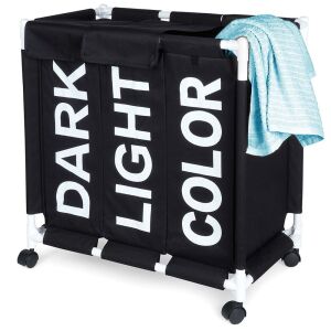 Szennyeskosár kerekeken, három rekesszel, 137 l