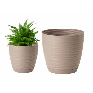 Szürkésbézs virágcserép aljjal, 19x17,3cm, műanyag