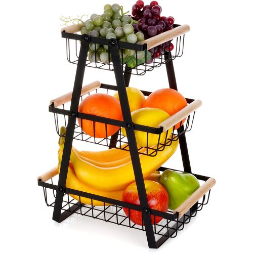 Fekete fém gyümölcskosár, 3 szintes 144859806