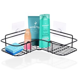 Fekete fém zuhanypolc, ragasztott, 26,5x26,5x6,5 cm